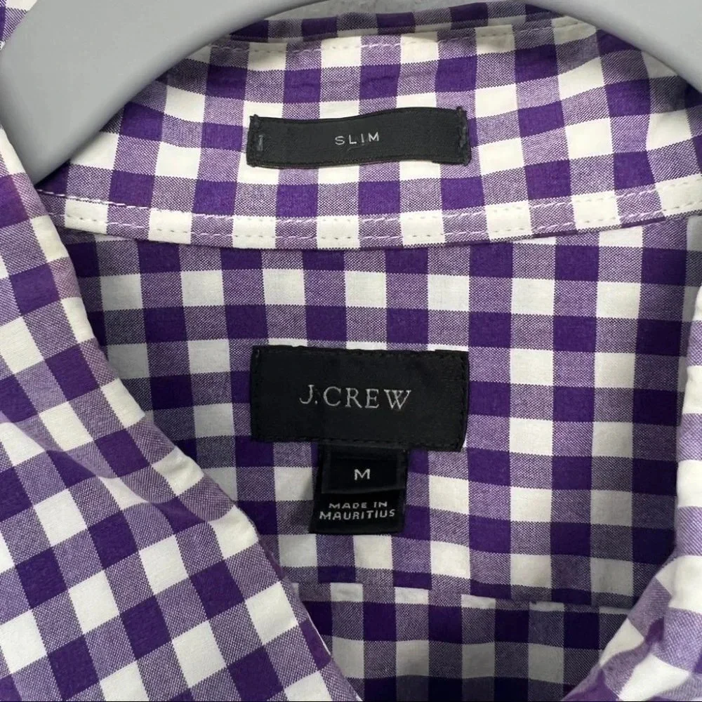 FLAW J.Crew 100% Cotton Purple White Check‎ Men's Shirt Size M